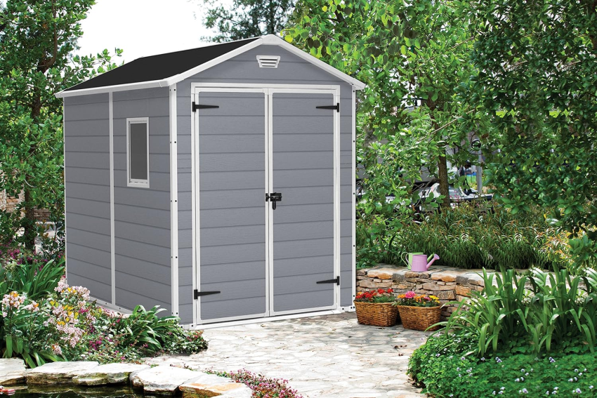 Keter Manor Outdoor Plastic Garden Storage Shed, Grey, 6 x 8 ft - Online Shop