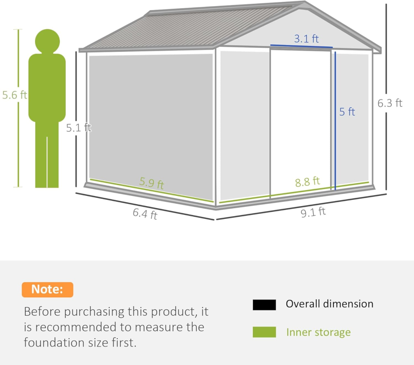 Outsunny 9 x 6ft Garden Metal Storage Shed, Outdoor Storage Tool House with Ventilation Slots, Floor Foundation and Lockable Double Doors, Light Green - Online Shop