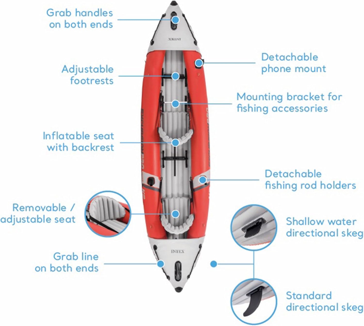 Intex 68309EP Excursion Pro K2 Inflatable Kayak Set: Includes Deluxe 86in Kayak Paddles and High-Output Pump – SuperTough PVC – Adjustable Bucket Seat – 2-Person – 400lb Weight Capacity - Online Shop