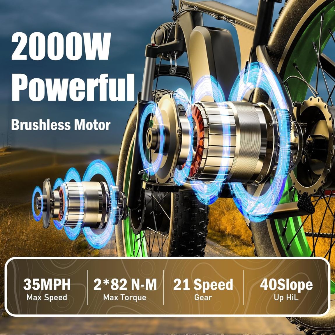 Dakeya Dual Motor Ebike,52V 23AH Battery Electric Bike for Adults AWD 2000W Peak 3600W,21-Speed 37MPH Mountain Snow Ebike with Removable,26 x 4.0 Fat Tire E-Bike with Cycling Pannier Bag - Online Shop