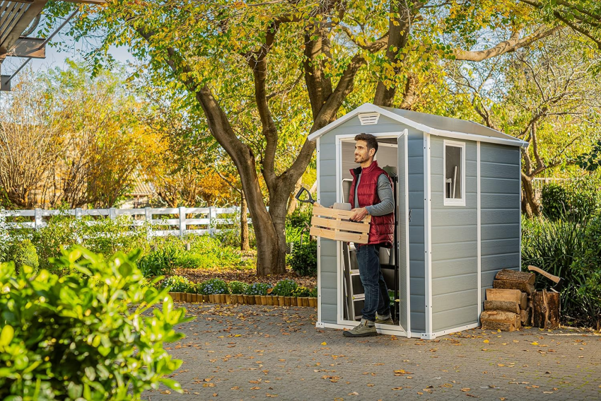 Keter Manor Outdoor Plastic Garden Storage Shed, Grey, 6 x 8 ft - Online Shop