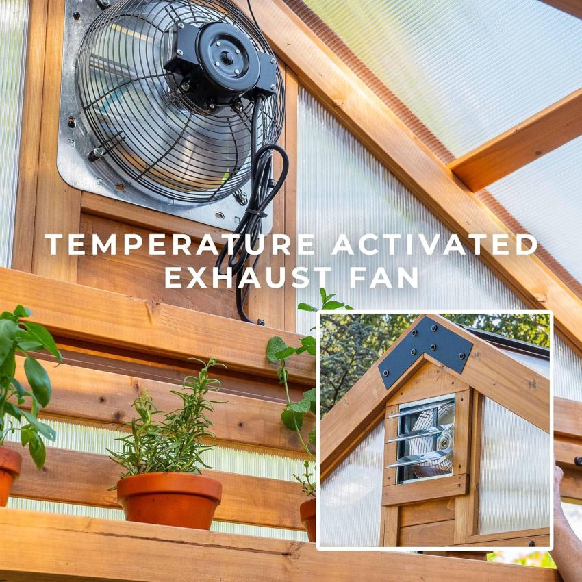 Backyard Discovery Bellerose Traditional Wood Greenhouse, All Cedar, Exterior and Interior Hose Hook-up, PowerPort, Foldable Shelves, Passive and Active Ventilation - Online Shop