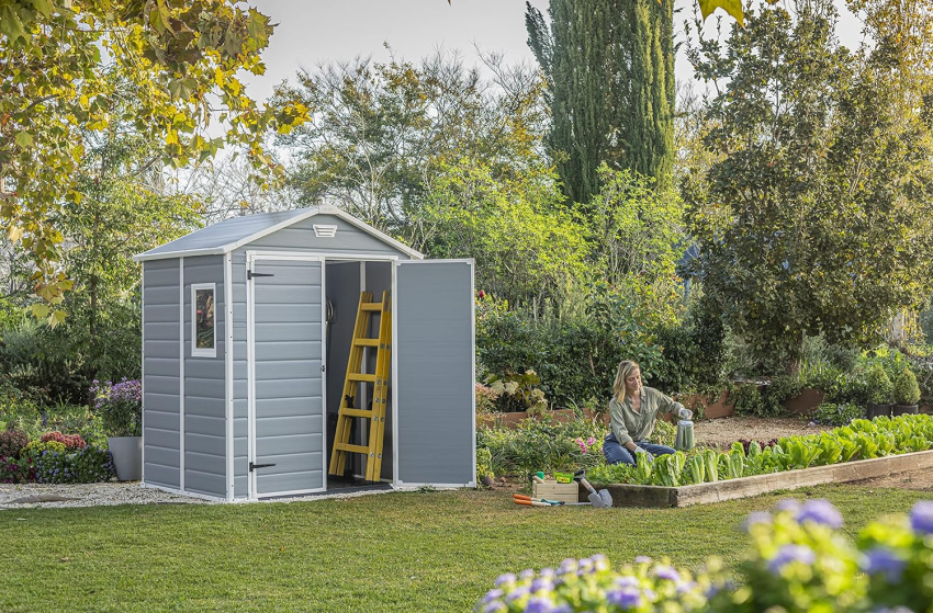Keter Manor Outdoor Plastic Garden Storage Shed, Grey, 6 x 8 ft - Online Shop