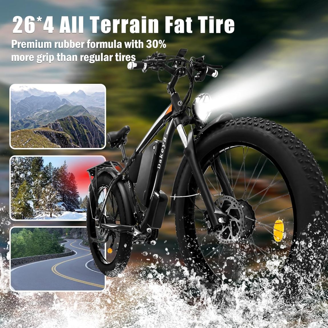 Dakeya Dual Motor Ebike,52V 23AH Battery Electric Bike for Adults AWD 2000W Peak 3600W,21-Speed 37MPH Mountain Snow Ebike with Removable,26 x 4.0 Fat Tire E-Bike with Cycling Pannier Bag - Online Shop