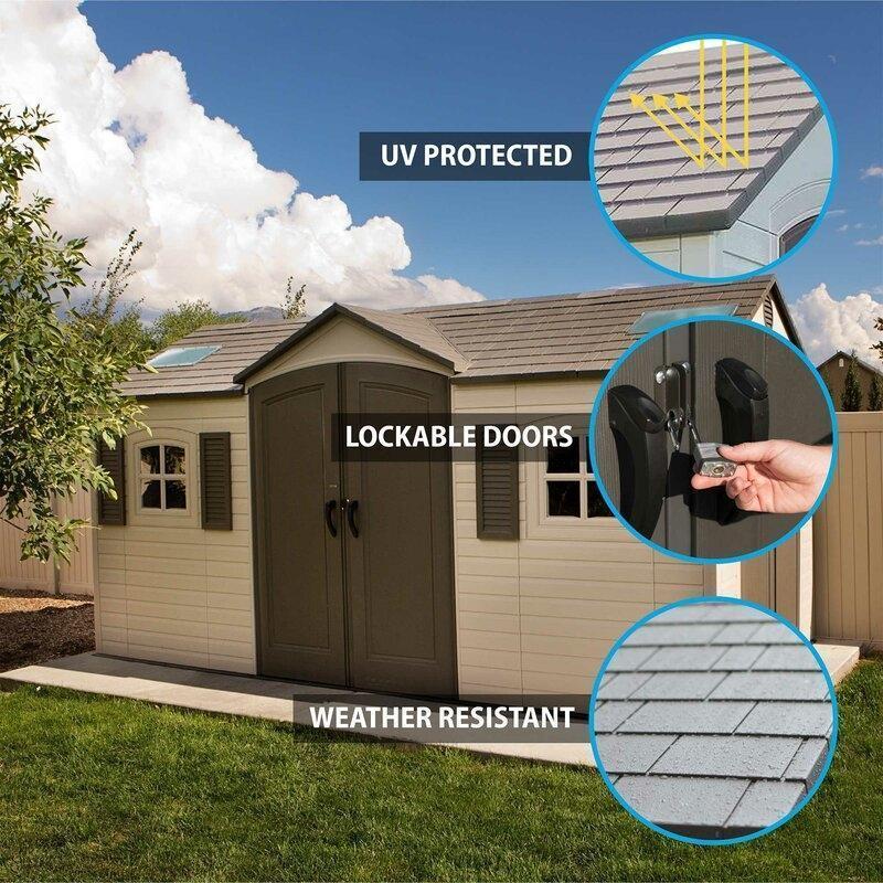 Dual Entry 15 ft. W x 8 ft. D Plastic Storage Shed - Online Shop
